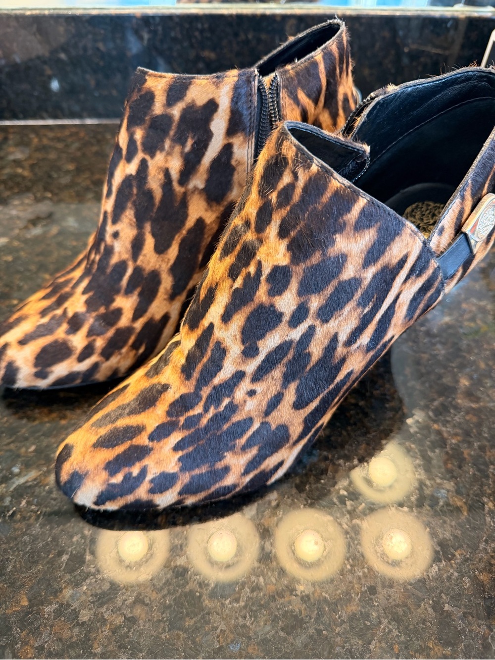 Vince Camuto Leopard Print Ankle Booties in Brown and Black